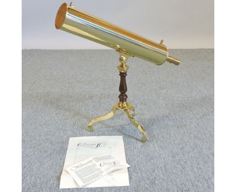 A reproduction Gregorian Astronomical brass telescope, on a mahogany and brass tripod stand, by Culpeper Instruments, approx.
