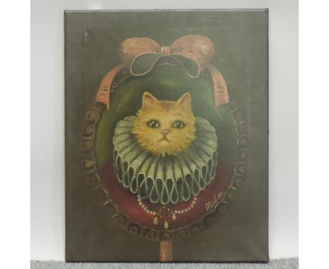 English School, 20th century, portrait of a cat, oil on canvas, unframed, 51 x 40cm