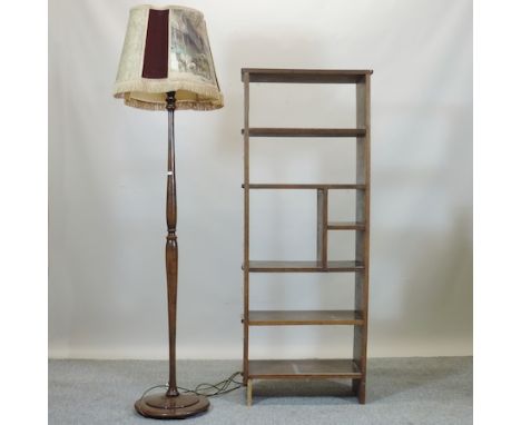An oak open bookcase, 61cm, together with a mahogany standard lamp