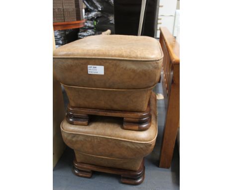 TWO VINTAGE BROWN LEATHER FOOT STOOLS / GRADE: UNCLAIMED PROPERTY (DC4)