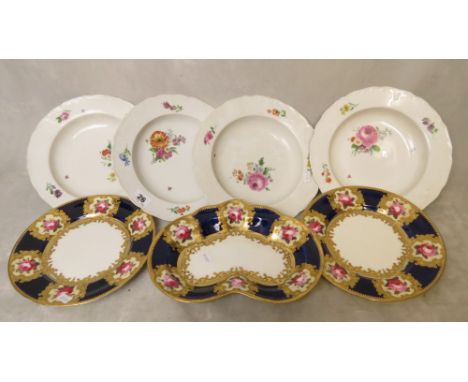 19th Century ceramics to include two Chamberlains Worcester dessert plates and a matching dessert dish, along with four flora