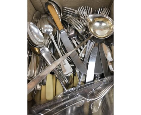 A small collection of silver cutlery comprising two forks and two spoons and a silver handled knife 4.2 oz weighable silver t