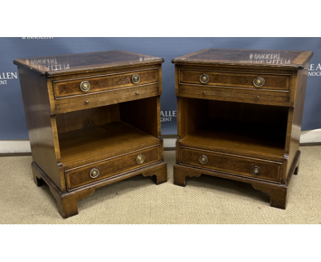 A pair of modern William L McLean mahogany bow fronted chests with brushing slides over three drawers on ogee bracket feet, 6