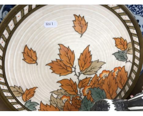 A collection of various china wares to include a Charlotte Rhead "Autumn Leaves" charger, 31.5 cm diameter, a late 18th / ear