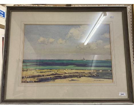 NORMAN WILKINSON (1878-1971) "Nassau, Bahamas", a coastal scene with sailboat in distance, watercolour, signed lower right, b