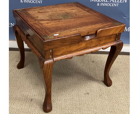 A modern Indian rosewood and brass inlaid games table, the floral medallion inlaid top removable to reveal a chessboard verso