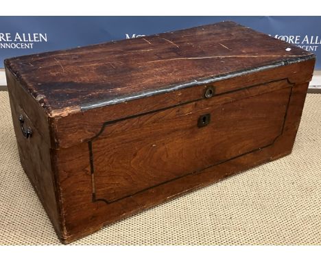 A 19th Century camphor wood trunk of plain form, 85 cm wide x 42 cm deep x 39 cm high, a 19th Century mahogany square wash st