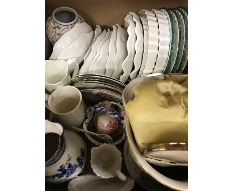 Five boxes of assorted household china ware to include Apilco coffee cups and saucers, a Calyx ware Adams Singapore Bird part