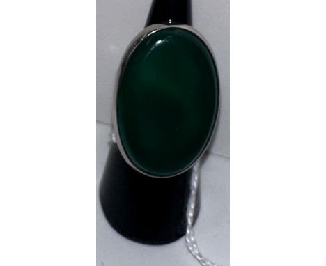 A Georg Jensen ring with jade stone (probably green chrysoprase) pattern by Harald Nielsen No. 90A ring size KL