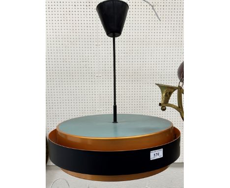 A Danish copper and black painted pendant ceiling light designed 1963 by Jo Hammerborg for Fog &amp; Morup 38 cm diameter x a