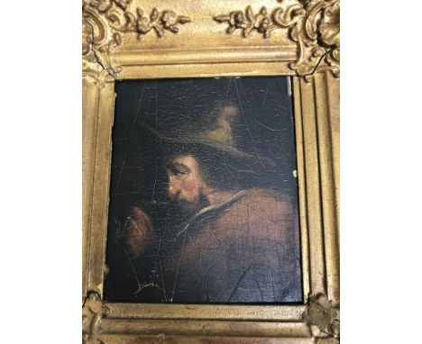 ATTRIBUTED TO FRANCIS LE PIPER (1640-1695) "Gentleman in wide rimmed hat smoking a pipe" a head and shoulders portrait study,