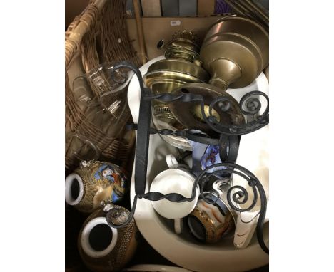 Two boxes of various china wares to include Falconware jug and bowl decorated with the Laughing Cavalier inscribed "Jolly goo