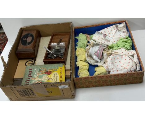 A Cox &amp; Co Ltd antler handled four piece carving set, a Noritake child's or doll's tea set, a 1937 Coronation book, two b