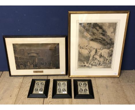 Quantity of general sporting prints including Tatterstalls at Epsom, Morland and early kings, framed and glazed 
