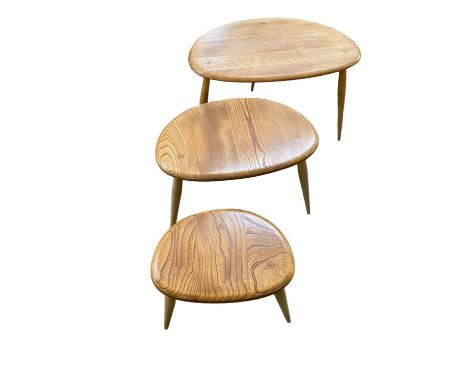 Ercol nest of 3 tables, with part Ercol sticker 