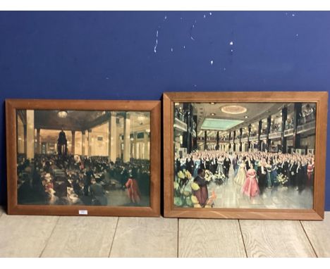 Two limited edition prints, the underwriting room at Lloyds and Lloyd entrance by Terrence Cuneo in wooden glazed frames Artw