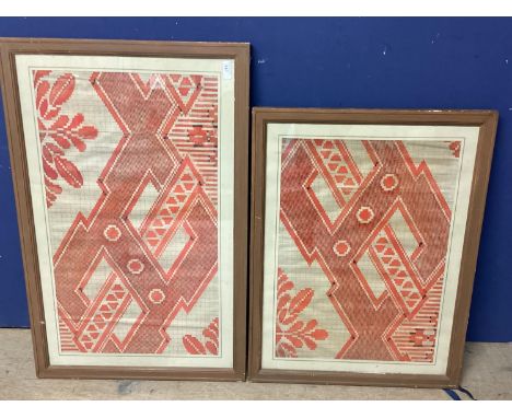 Two framed and glazed pictures , of red coloured  print designs on graphe paper,  Roger Banks Pye, initialled verso and dated