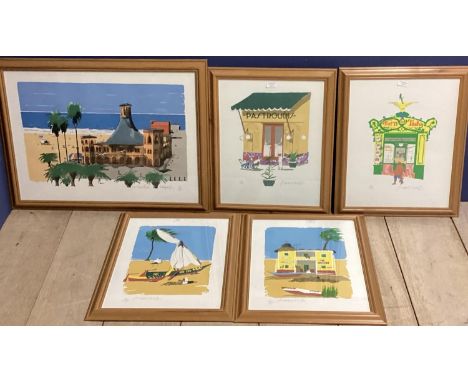 Paul Hogarth (British XX).Five continental and beach scene screen prints, limited edition with blind stamp lower left, all si
