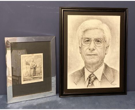 An etching print of an Arabian gentleman printed title and GF FRITSCH together with a modern portrait of Aymon Sayes 21cm x 1