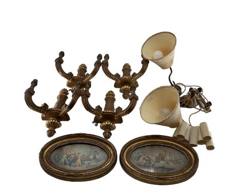Set of 4 Two branch wall sconces, and a two branch celling light 