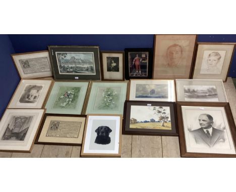 A large collection of glazed and unglazed pictures and prints to include V R Watt 1186-1970 watercolour, Sheep in Landscape 