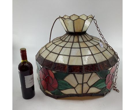 Large Tiffany Style lead glass celling lamp shade, some damage and losses, 53cm d 