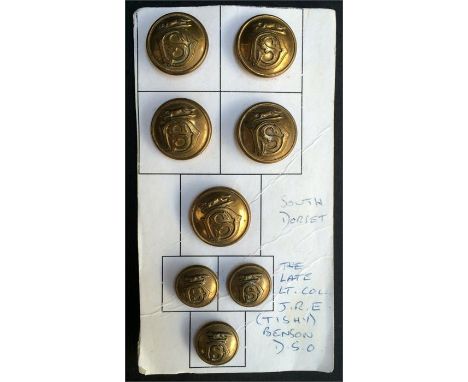 A lot of hunt buttons of the South Dorset hunt, five large, three small, made by C. Pitt & Co, London, previously belonging t