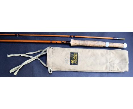 JS Sharpe of Aberdeen 'The Featherweight' 8ft 2 piece impregnated cane trout fly rod, burgundy close whipped, 9.5" cork handl