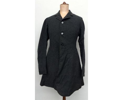 An early 20th century unusual gent's hunting coat in grey herring bone Melton cloth with black H.H. (Hampshire Hunt) buttons 