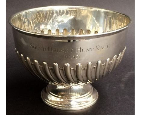 A half gadrooned silver punch bowl, engraved to one side 'Sporting Melody', and to the other 'South Dorset Hunt Race 1953', m