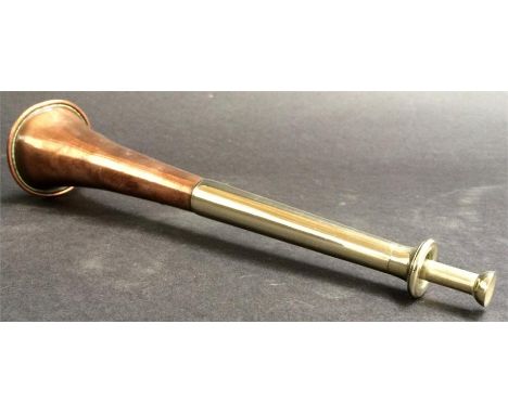 A Dunhill silver plated brass and copper table lighter in the form of a hunting horn, early 20th century, 23cmH