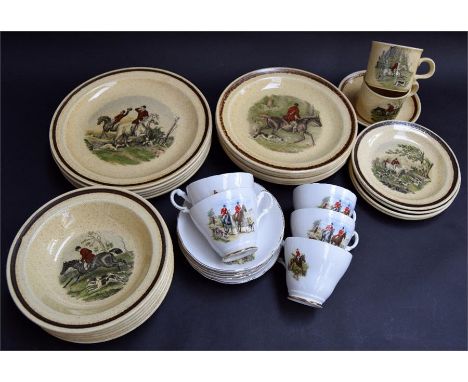 A Royal Worcester Palissy part dinner service with hunting scenes, and similar tea wares