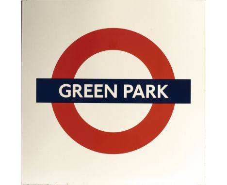 London Underground enamel Target/Bullseye station sign GREEN PARK. Measures 25.5in x 25.5in and is in excellent condition.