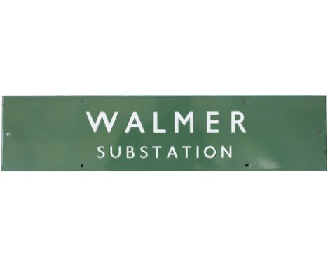 BR(S) enamel railway sign WALMER SUBSTATION. In excellent condition with some small edge restoration. Measures 26in x 6in. 