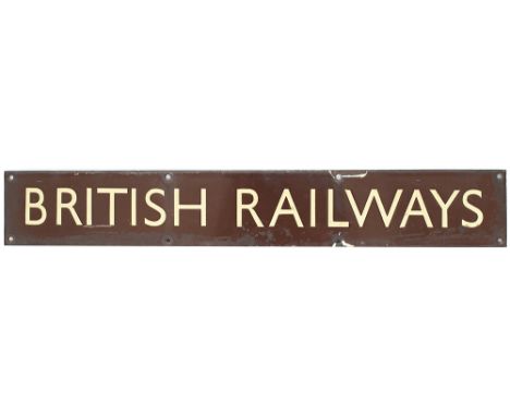 BR(W) enamel Double Royal poster board heading BRITISH RAILWAYS. In very good condition with some edge chipping, measures 27i