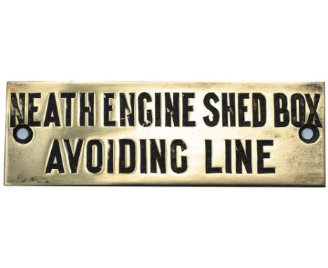GWR hand engraved brass shelf plate NEATH ENGINE SHED BOX AVOIDING LINE. In good condition with original black wax infill. Me