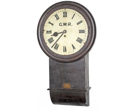 Great Western Railway 12 inch mahogany cased drop dial trunk railway clock with a chain driven fusee movement that has rectan
