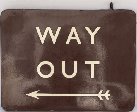 BR(W) FF enamel railway sign WAY OUT with left facing arrow. Double sided, one side blank complete with one original hanging 