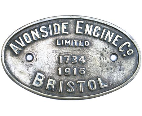 Worksplate AVONSIDE ENGINE CO LTD BRISTOL BUILT 1916 ENGINE No 1734 ex 0-6-0 ST used by the Mersey Docks and Harbour Board an