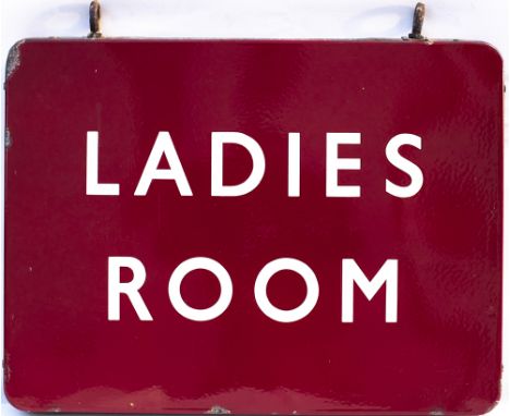 BR(M) FF enamel railway sign LADIES ROOM. Double sided complete with original hanging hooks. Both sides are in very good cond