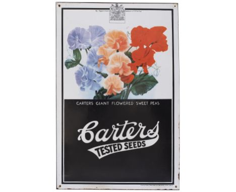 Advertising enamel sign CARTERS TESTED SEEDS with pictorial image of Carters Giant Flowered Sweet Peas. In excellent conditio