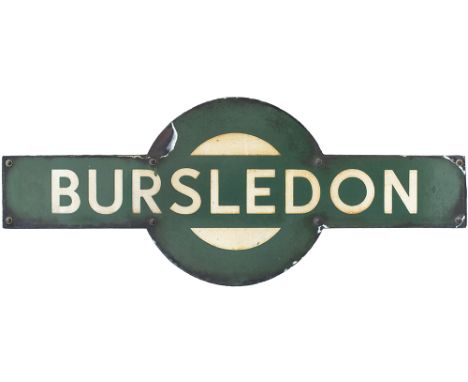 Southern Railway enamel target station sign BURLESDON from the London and South Western Railway station between Southampton a