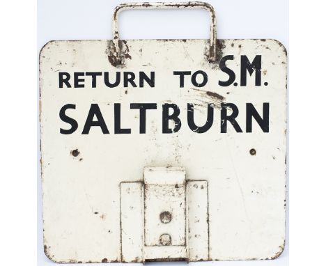 LNER/BR(NE) locomotive headcode with paper letters 3Z91 on the front and RTN TO SM SALTBURN on the back. Rectangular steel wi