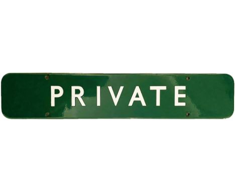 BR(S) FF enamel doorplate PRIVATE. In excellent condition, measures 18in x 3.5in. This is the dark green variety.