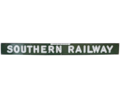 Southern Railway Quad Royal enamel poster board heading SOUTHERN RAILWAY in the round sunshine lettering. In very good condit