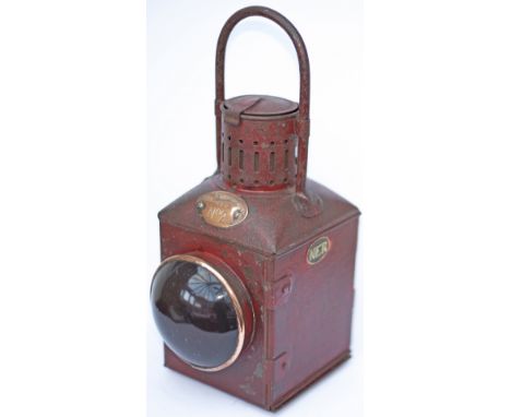 North Eastern Railway tail lamp brass plated NER and EXRS. SKINNINGROVE NER No2. Complete with original reservoir brass plate