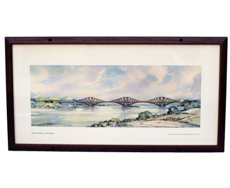 Carriage Print FORTH BRIDGE, SCOTLAND by Kenneth Steel RBA, SGA from the LNER BR Series 1952. In an original style glazed fra