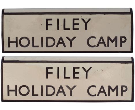 LNER lamp tablet FILEY HOLIDAY CAMP. Double sided enamel, both sides in very good condition with some expertly executed resto