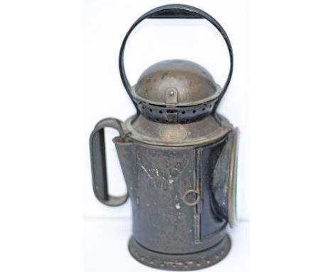 Great Western Railway Wrights Patent coppertop 3 aspect handlamp stamped in the side GWR and brass plated WRIGHTS PATENT PETR