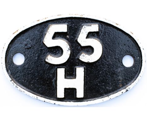 Shedplate 55H Leeds Neville Hill  January 1960-June 1966 for steam. This ex NER shed, formerly 50B, had around 20 steam locos